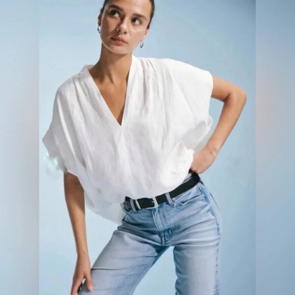 AYR 100% Linen Cap Sleeve Boxy Blouse the Flow? in White Oversized M - Picture 2 of 10